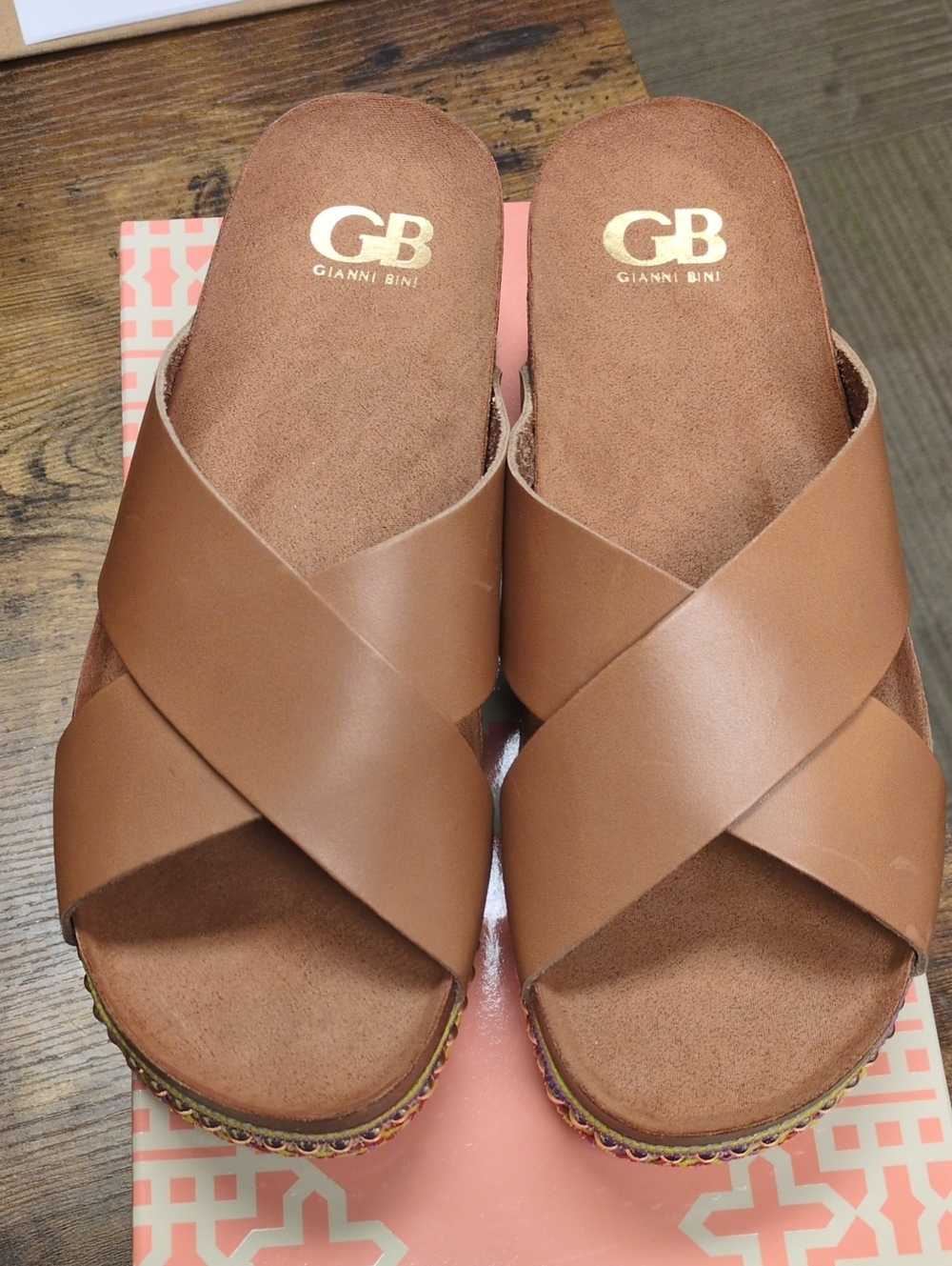 Gianni Bini Tan Crossband Slide Mules